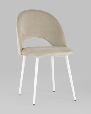 Стул Меган велюр бежевый белые ножки. Фото