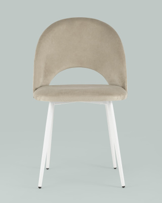 Стул Меган велюр бежевый белые ножки. Фото